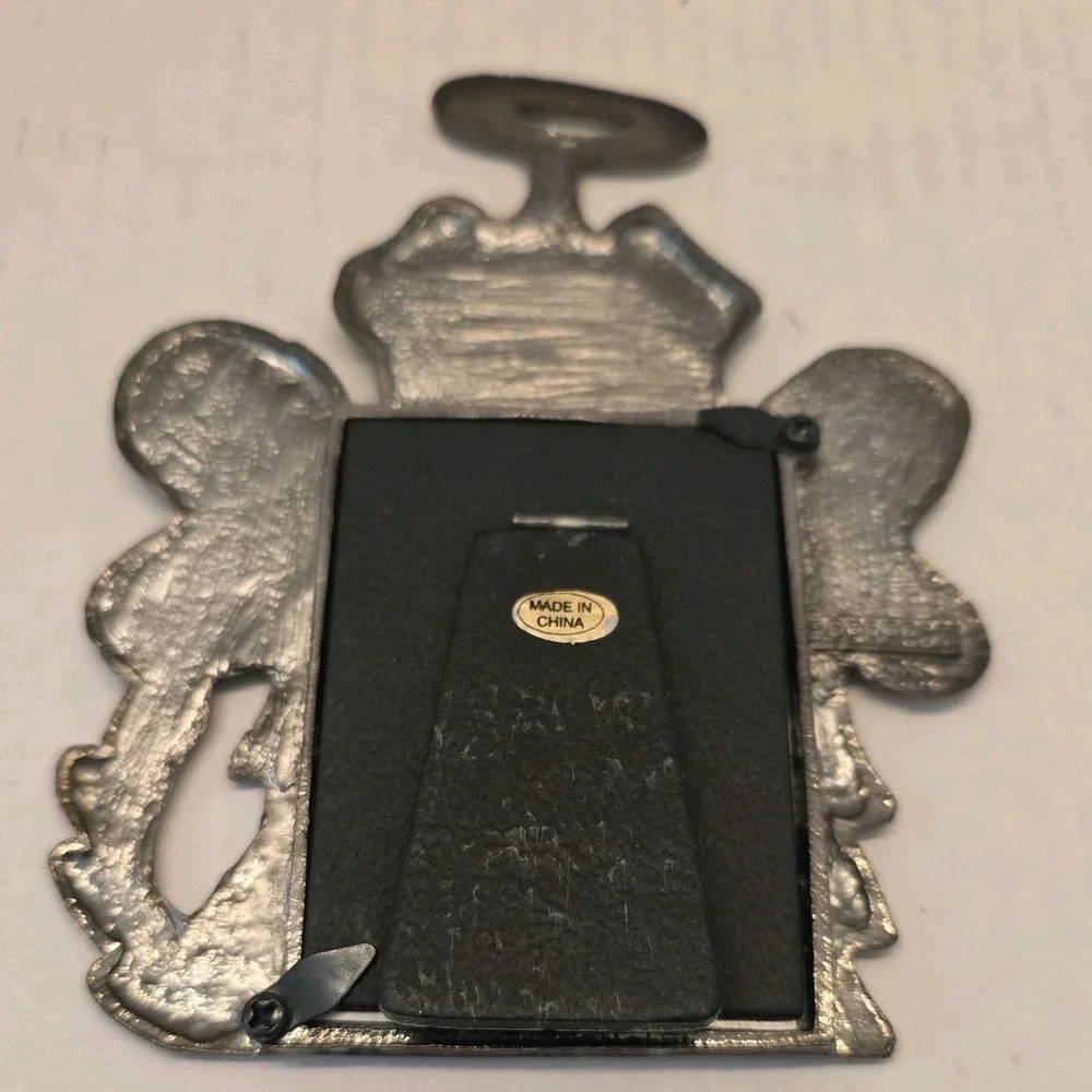 Mini Picture Frame Dog Angel Wings Halo Pewter Silvertone Novelty 2.5x3.5